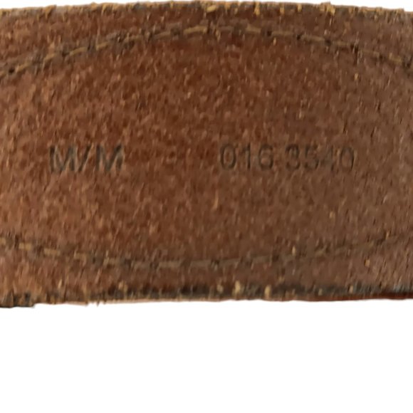 Eddie Bauer Brown Leather Belt Cutouts Stitching Brass Buckle Size Medium - Picture 9 of 13